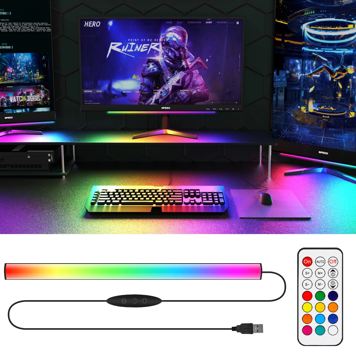 Ambient Gaming Lights Under Monitor Light Ambiance Backlights with Remote Controller USB Powered  Gaming PC Setup Desk Stand