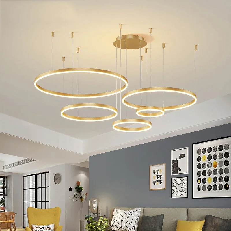 Modern LED Ring Chandelier Home Lighting Living Room Dining Room Ceiling Hanging Chandelier Lustre Indoor Lighting Decoration