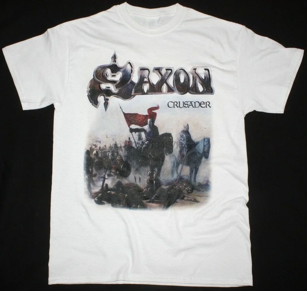 

Saxon Crusader White T-Shirt Heavy Metal Nwbhm Accept Judas Priest Tee Shirt Cliicc Custom Design
