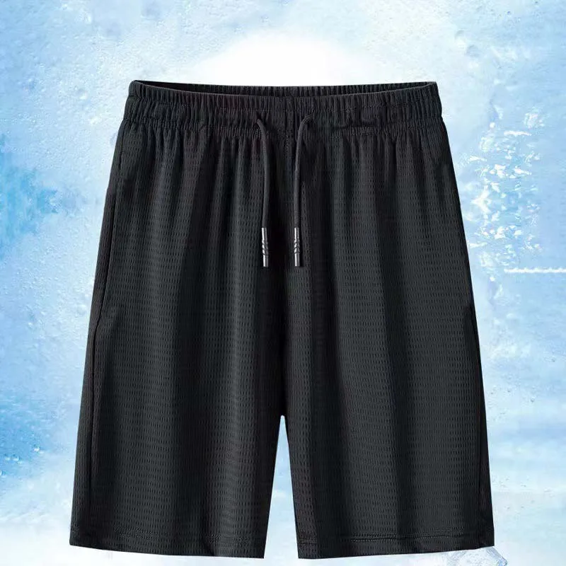 New Summer Ice Silk Shorts Men Quick Dry Breathable Thin Quarter Pants Solid Lightweight Male Casual Sport Gym Mesh Beach Shorts