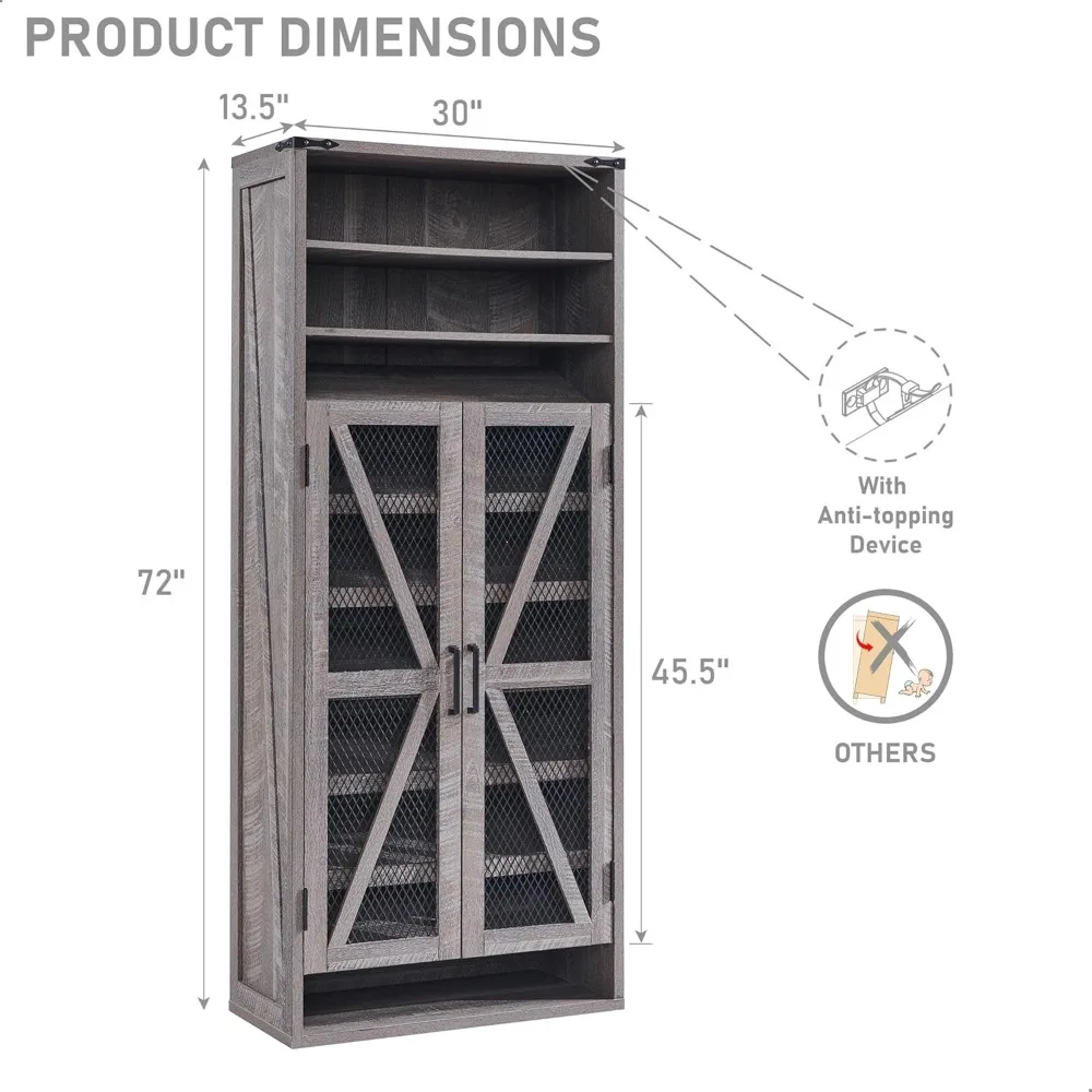خزانة أحذية المزرعة، خزانة تخزين أحذية طويلة مع أرفف قابلة للتعديل ومكعبات مفتوحة، منظم أحذية خشبي صناعي، ريفي