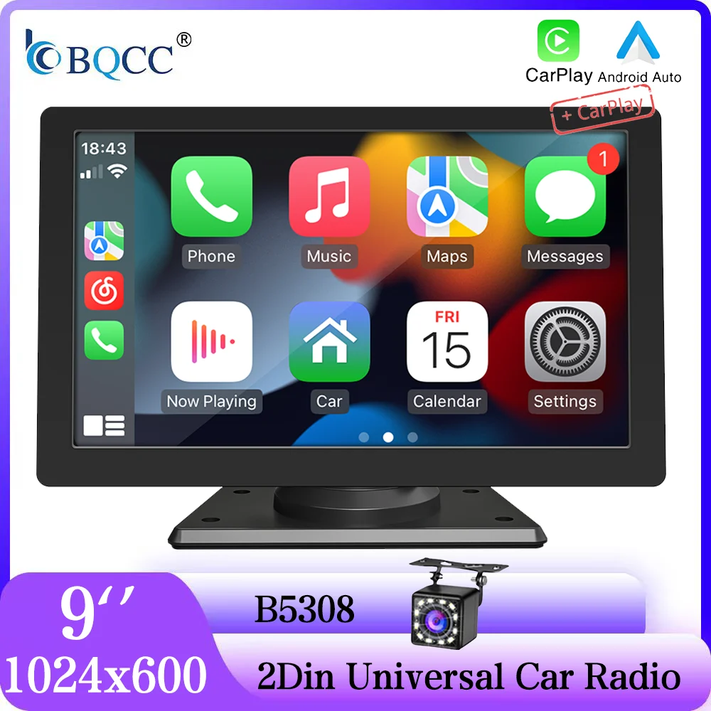 

BQCC 9 Inch Portable Universal Car Radio BT FM Wireless CarPlay Android Auto Touch Screen Multimedia Audio Player
