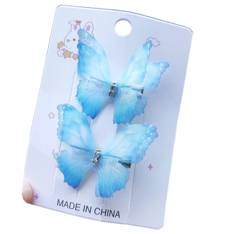 2PCS Multi Color Double Layer Mesh Butterfly Children Headwear Lovely Hairgrip Hair Clips Hair Accessories For Girls Hairpins