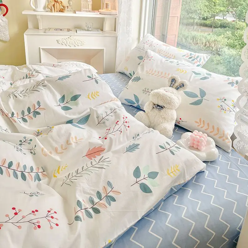 Blue Rustic Style Bedding Set Flower Duvet Cover Flat Sheet Pillowcase No Filler Girls Boys Twin Queen Size Home Bed Linens