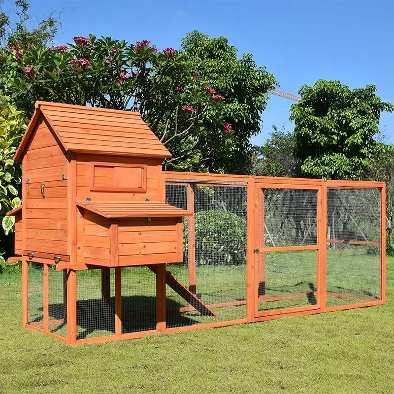 Wooden Chicken Coop Large Backyard Chicken House Lockable Poultry Hen Cage with Nesting Box and Run Cage