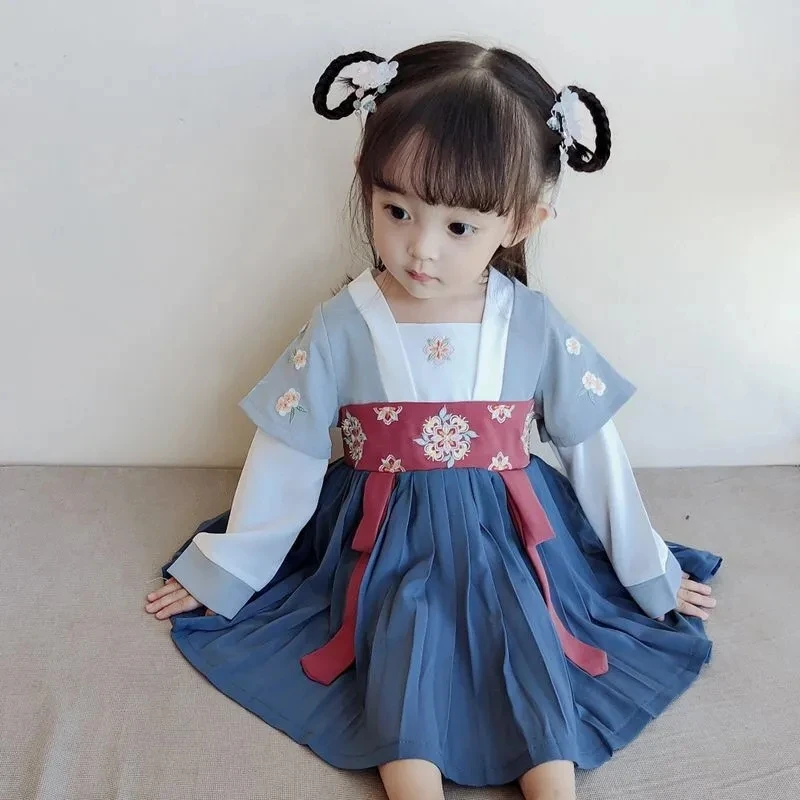 Children\'s Long-sleeved Dress Spring and Autumn Girl Baby Dress Hanfu Tang Suit Chinese Style Toddler Dress