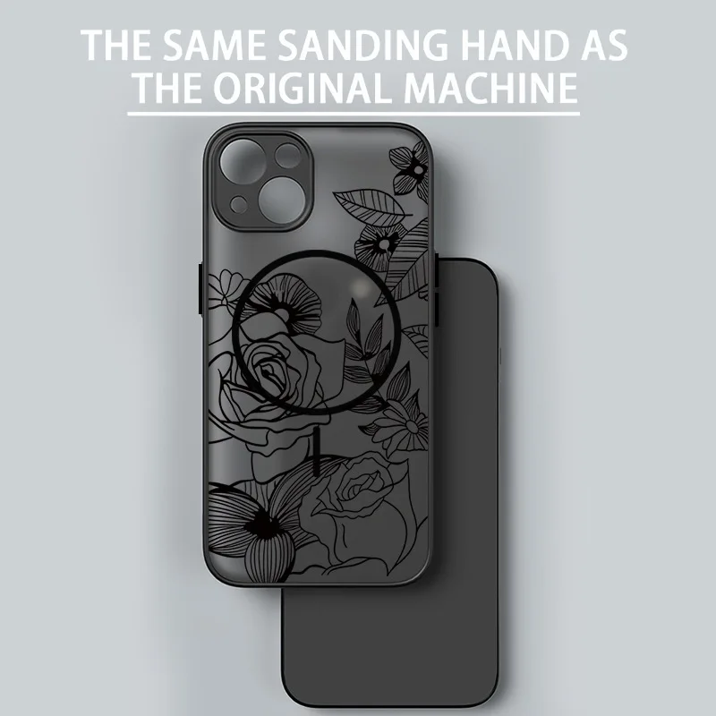 حافظة هاتف فلاور روز بلاك آرت، غطاء مغناطيسي رفيع لهاتف ابل ايفون 16 بلس برو ماكس #2