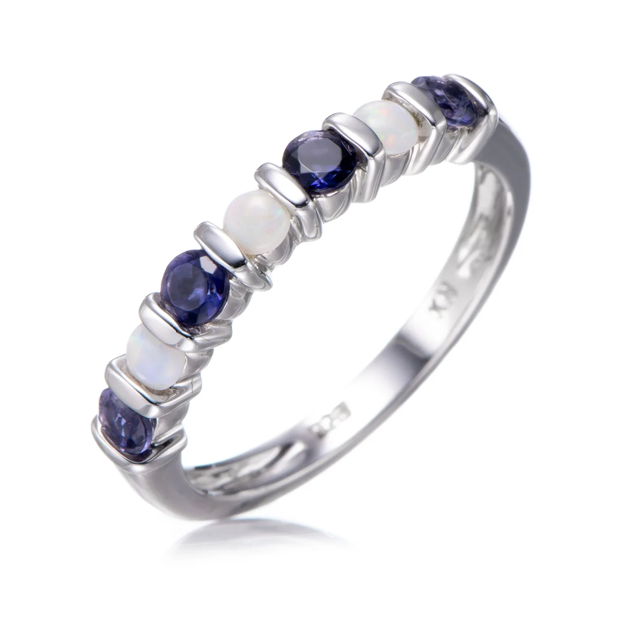 

Iolite and Opal Rhodium Over Sterling Silver Ring