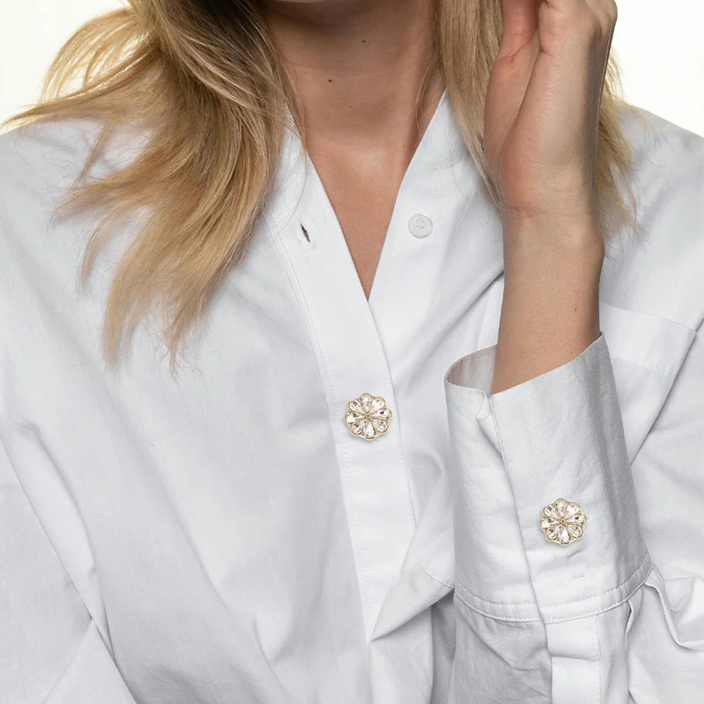 4Pcs Crystal Rhinestone Flower Cufflinks Elegant Jewelry for Shirts Dresses DIY Clothing Accessories Shirt Button Covers