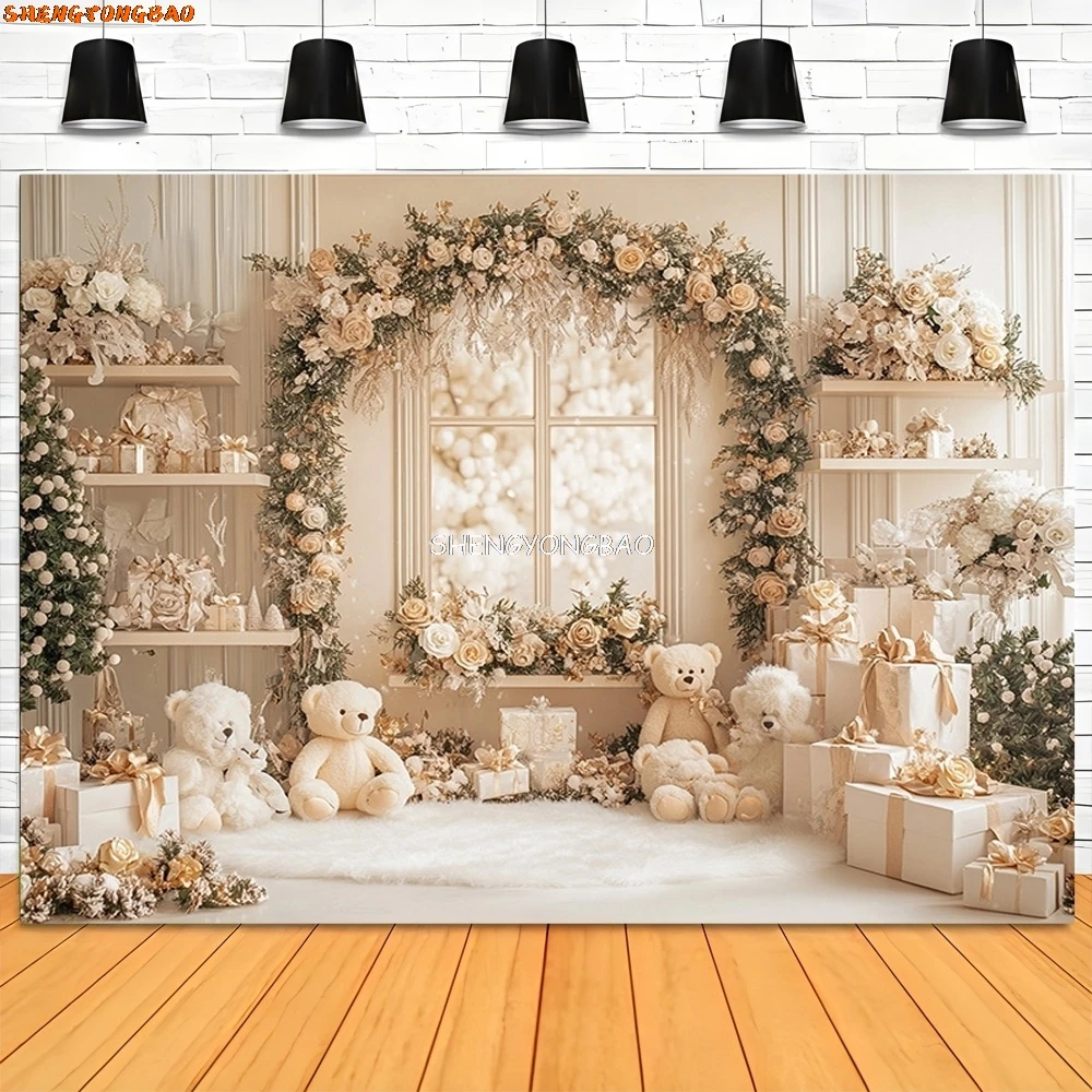 

New Year Christmas Day Festival Photography Backdrop Fireplace Living Room Gift Holiday Flowers Hall Wedding Background RS-30
