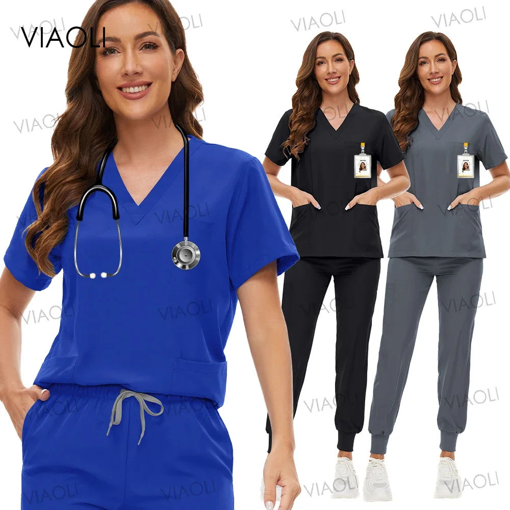 Professional Hospital Work Uniforms unisex quick-drying Minimalist pocket scrubs sets surgical tops pants nurse medical uniforms