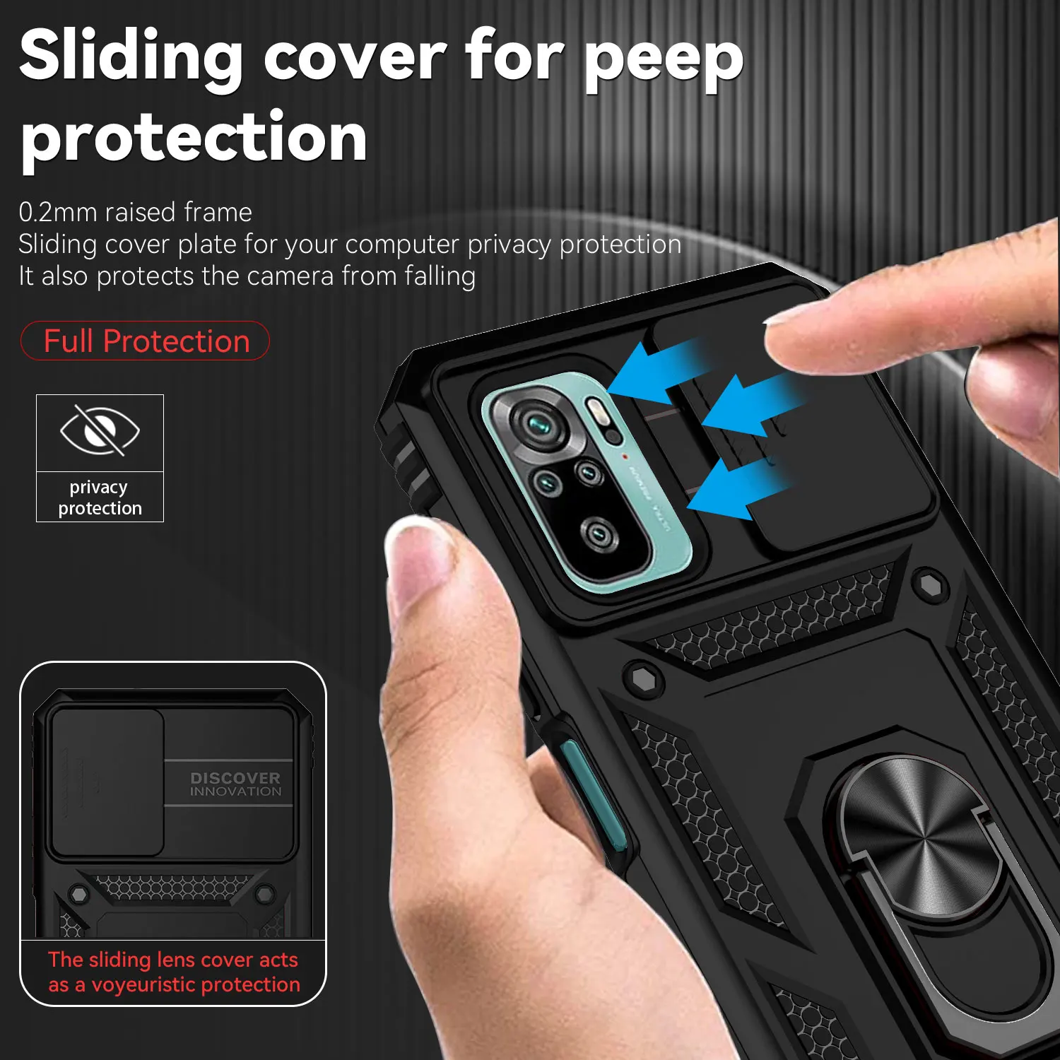 Shockproof Armor Ring Stand Cover For Xiaomi Redmi Note 10S 10 Pro Max 5G Case Slide Lens Protect Fundas For Redmi 10 10A 10C