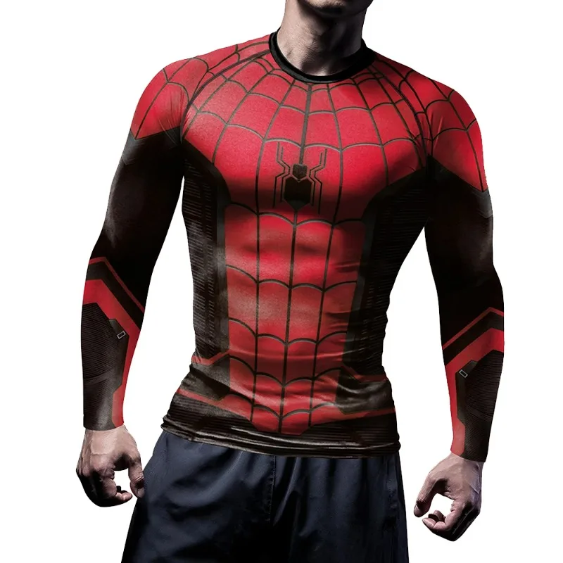 2024 Halloween Comics Clothes Mens Long Sleeve Compression Shirts Spid Cosplay T-Shirt Superhero Top Elastic Fitness Sportwear