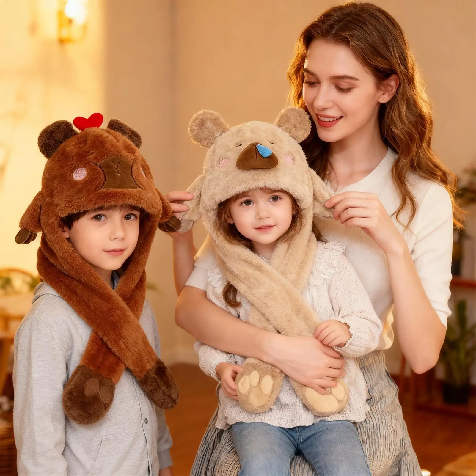

2 Pieces Capybara Plush Headpiece fluffy animal-shaped Warm hat Hat Men Women Girls Rabbits Ears Plush Winter Lovely Hat ﻿