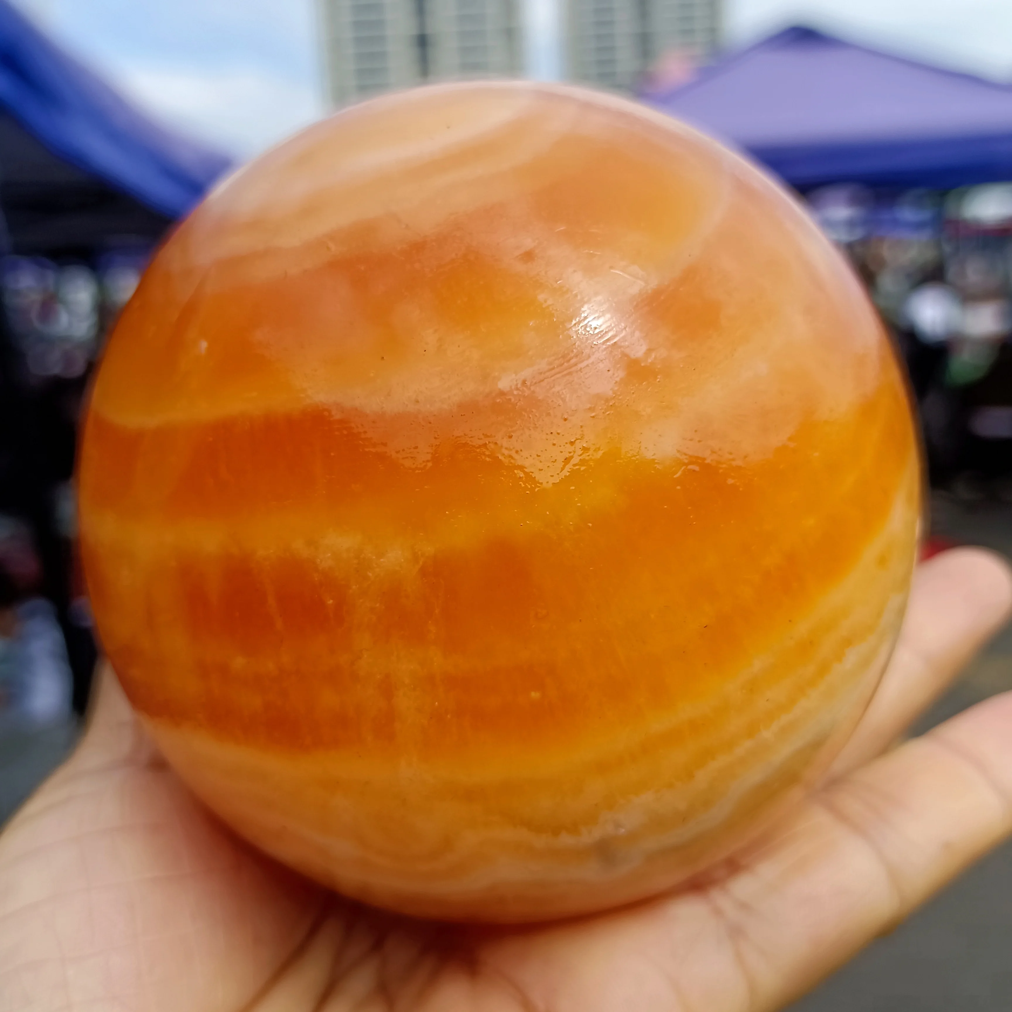 Natural Orange Frozen Stone Ball, Yellow Quartz Crystal Ball, Mineral Reiki Healing, Degaussing