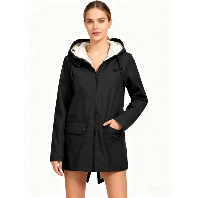 

2025 New Style Windbreaker European American Autumn Winter Outdoor Fleece Lined Hooded Water Resistant Windproof Coat