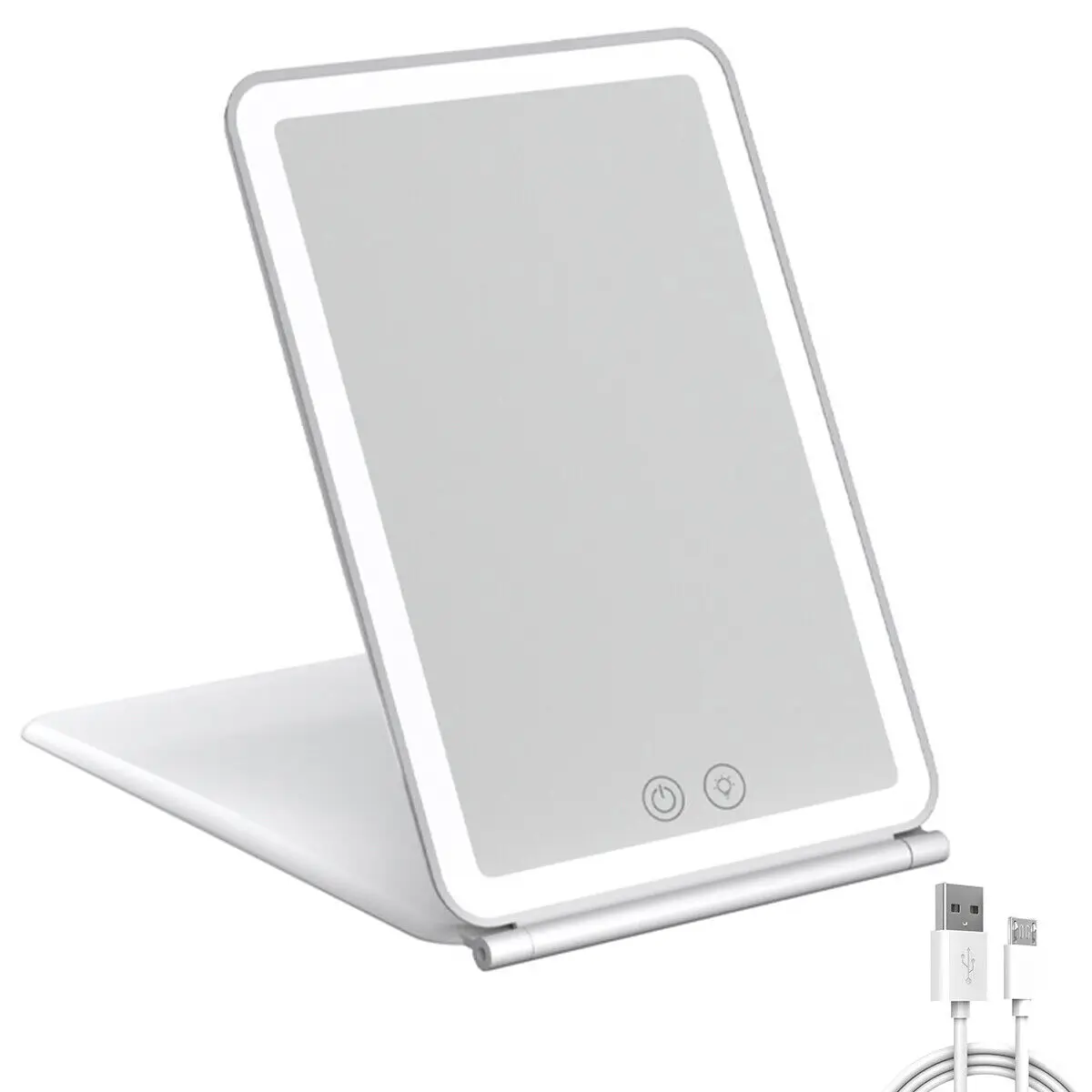 Foldable Makeup Mirror Touch Screen Makeup Mirror 3 Colors Light Modes Cosmetic Mirrors USB Rechargeable Folding LED Mirror