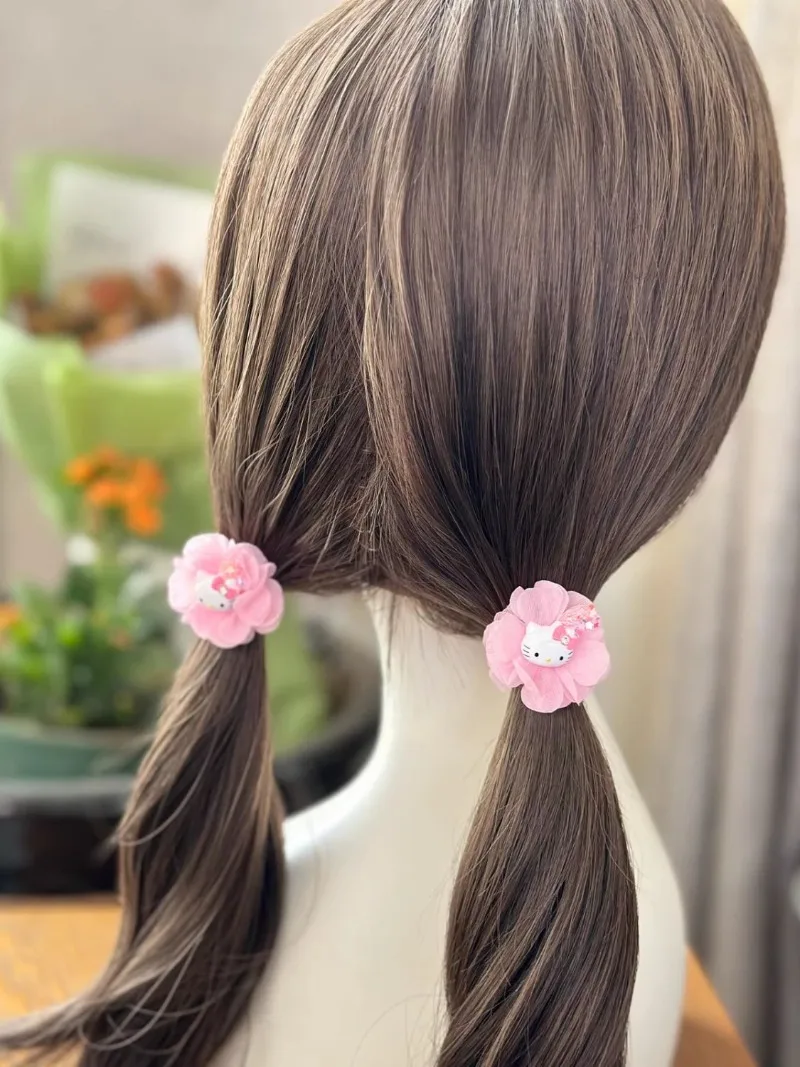 New Hello Kitty Hair Accessories Set Cute Bow Side Clip Elastic Ponytail Girls Princess Cute Popular Hairband Gift Wholesale