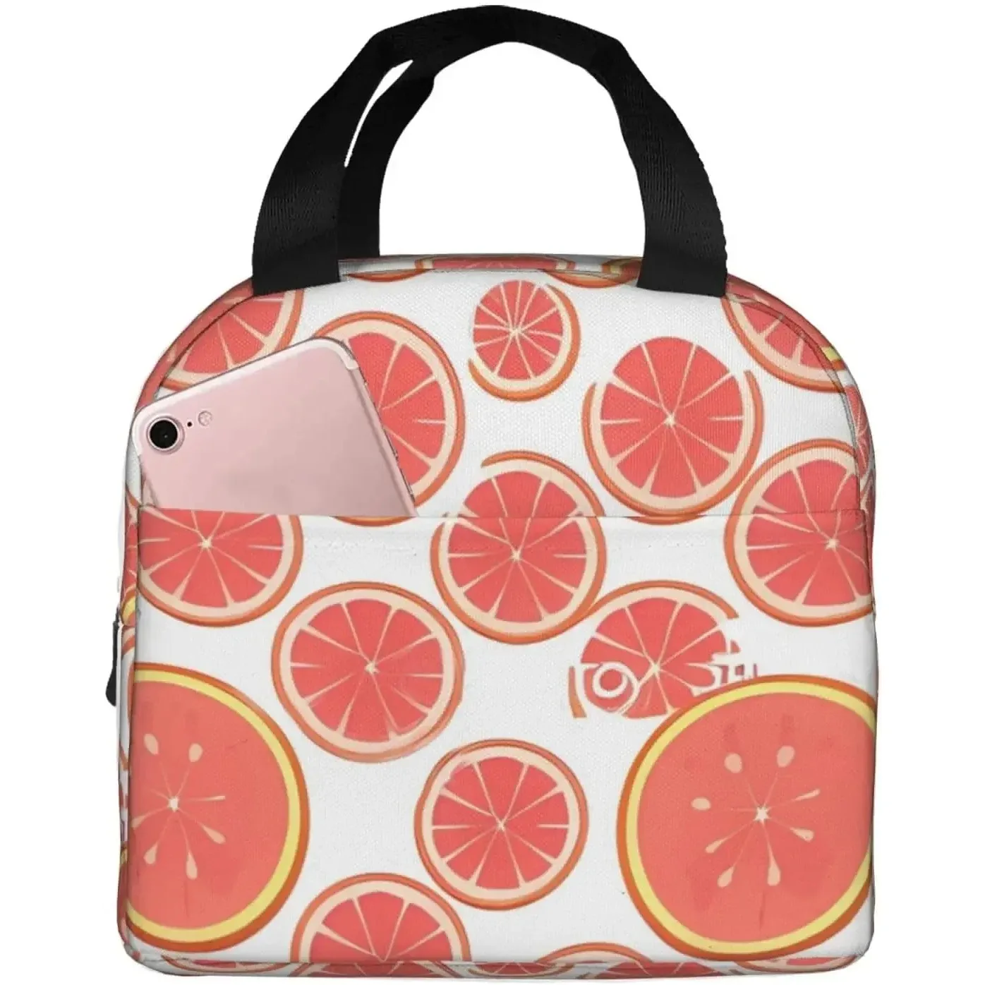 Summer Fruits Grapefruit Slice Insulated Lunch Bag Thermal Freezable lunch Tote Waterproof Bento Lu nch Box Women Men Lunc h
