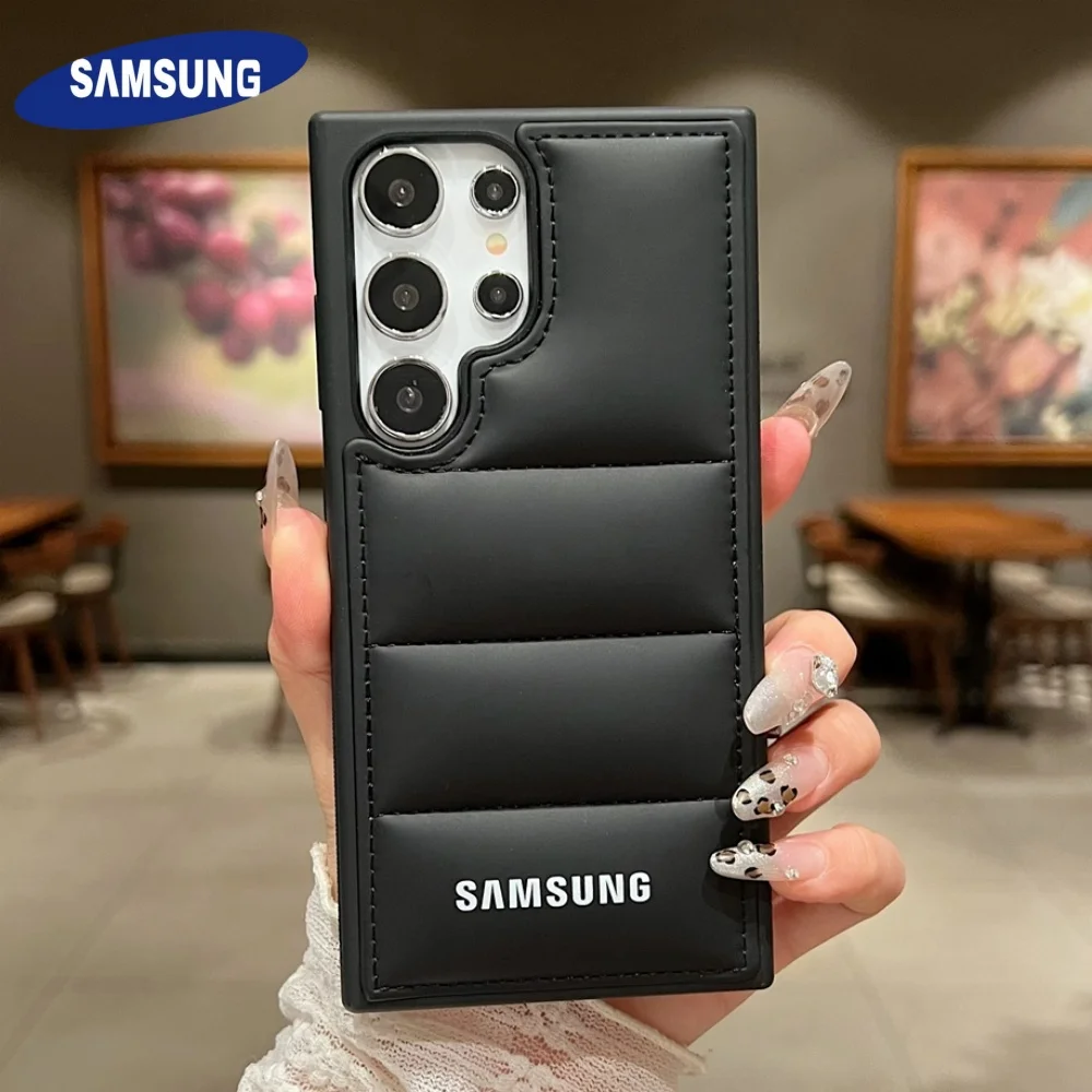 Luxus Original Daunenjacke Handyhülle für Samsung Galaxy S25 S26 Ultra S24 S26 Plus S23 S25 Wave Puffer stoßfeste Soft Cover