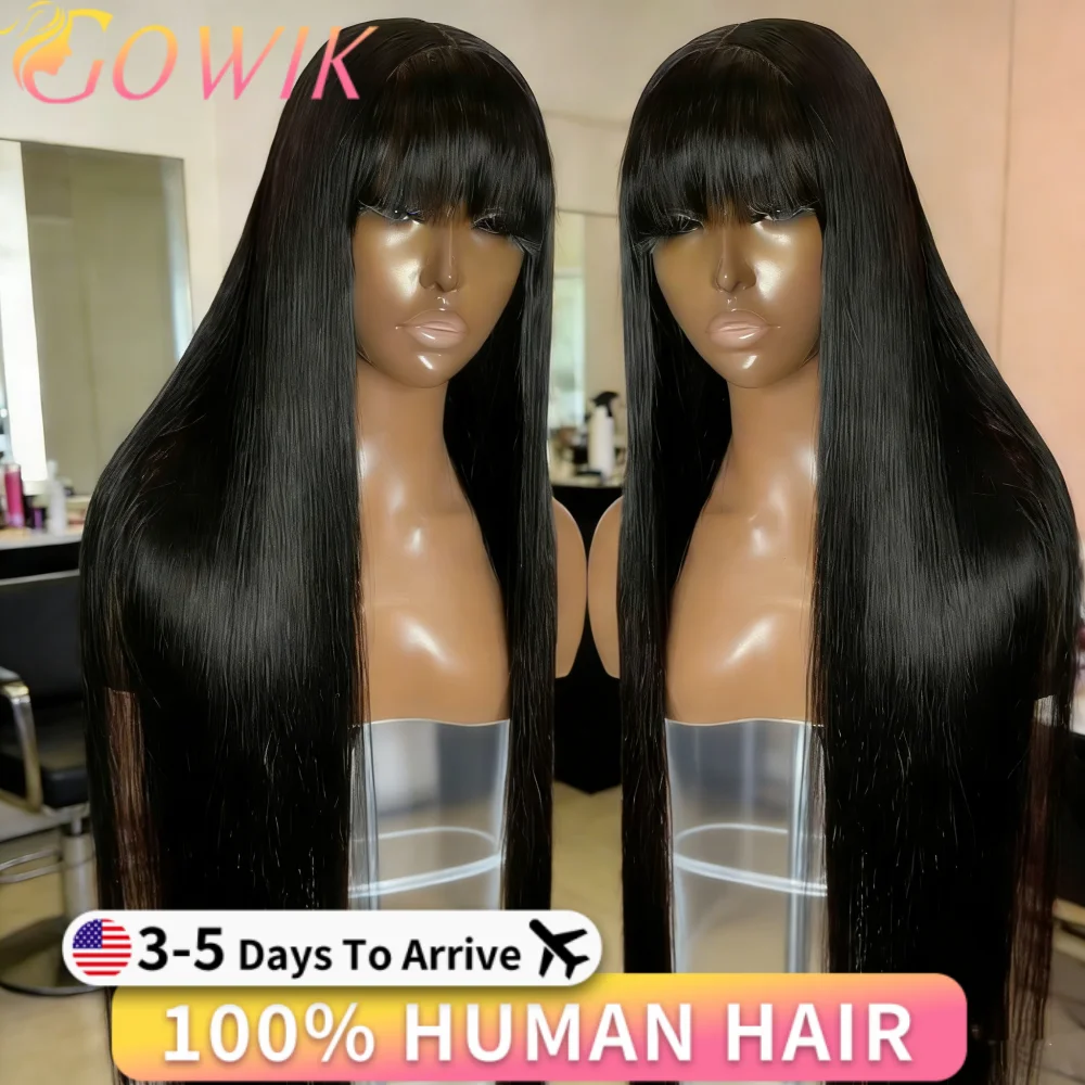 

Парик из натуральных человеческих волос с прямой текстурой, 250% плотности, с челкой, 3x1 кружевная основа, полностью машинной работы, бразильский натуральный черный цвет.