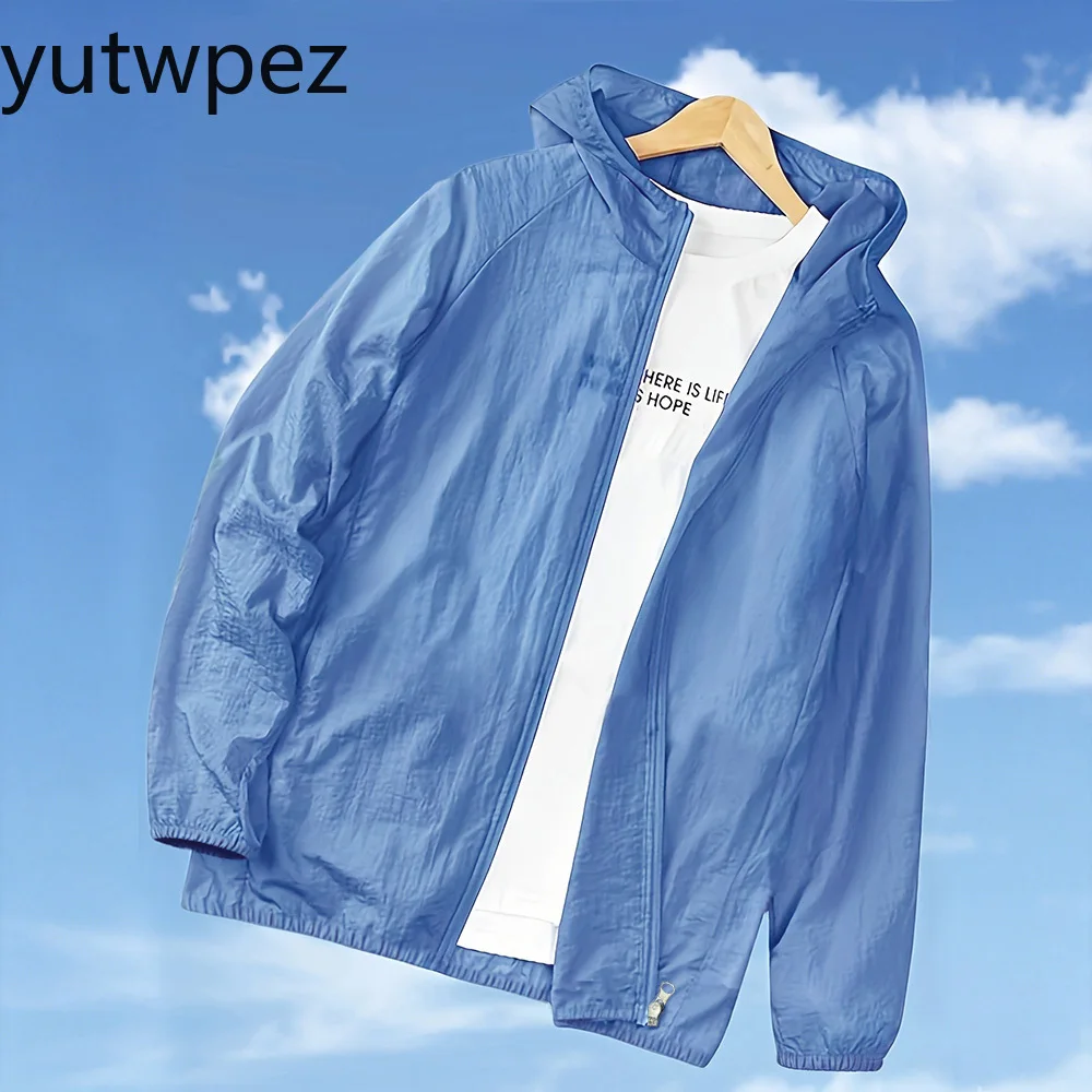 Outdoor Hiking Sports Men's Summer Skin Coats Lightweight Quick Drying Solid Color Outwear Hooded Zipper Sun-protection Ice Silk - view 2