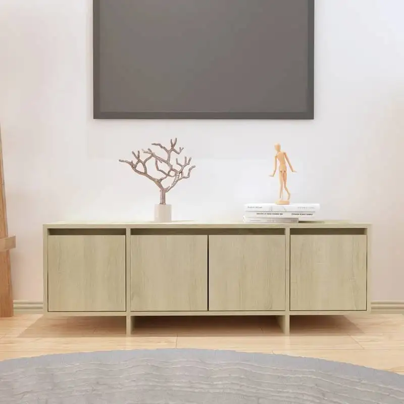 TV-Ständer, Medienkonsole, 120 cm, Holzmaserung-Finish mit 4 Türen, stabiler Aufbewahrungsschrank für Wohnzimmer und Schlafzimmer, bietet Platz für Fernseher und Zubehör
