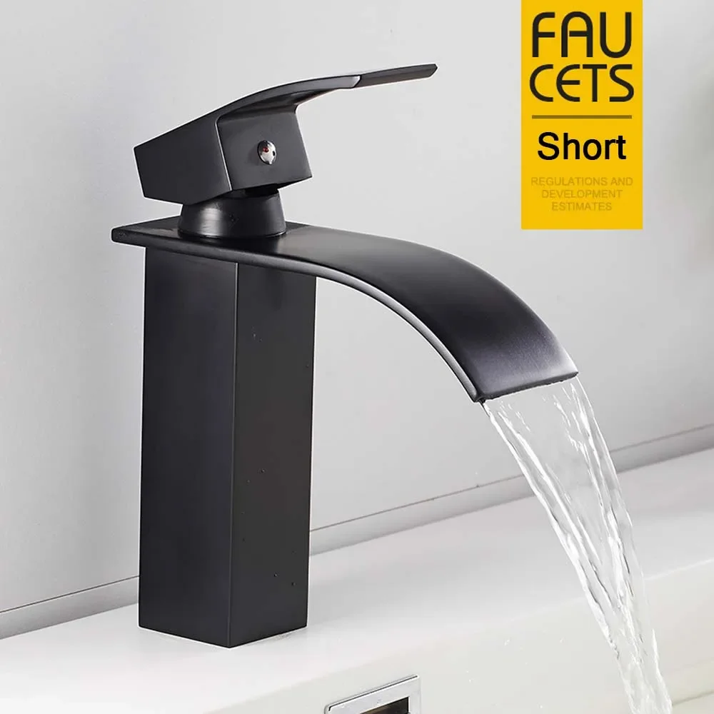 Black Short Or High Basin Faucet Deck Mount Single Holder Single Hole Hot And Cold Faucet Stainless Steel Material Modern Faucet