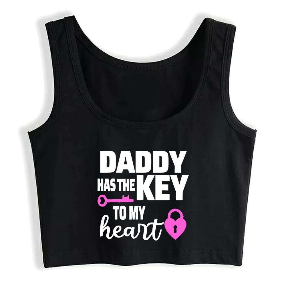 Daddy Has The Key To My Heart Design Sexy Crop Top Sugar Baby Funny Flirting Style Tank Tops Girl's Cotton Naughty Camisole