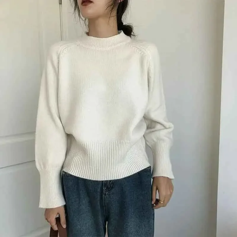 Autumn Cashmere Knitted Sweaters Women Winter Warm Casual Mock Neck Solid Jumpers Harajuku Loose Simple Pullovers Sweater New