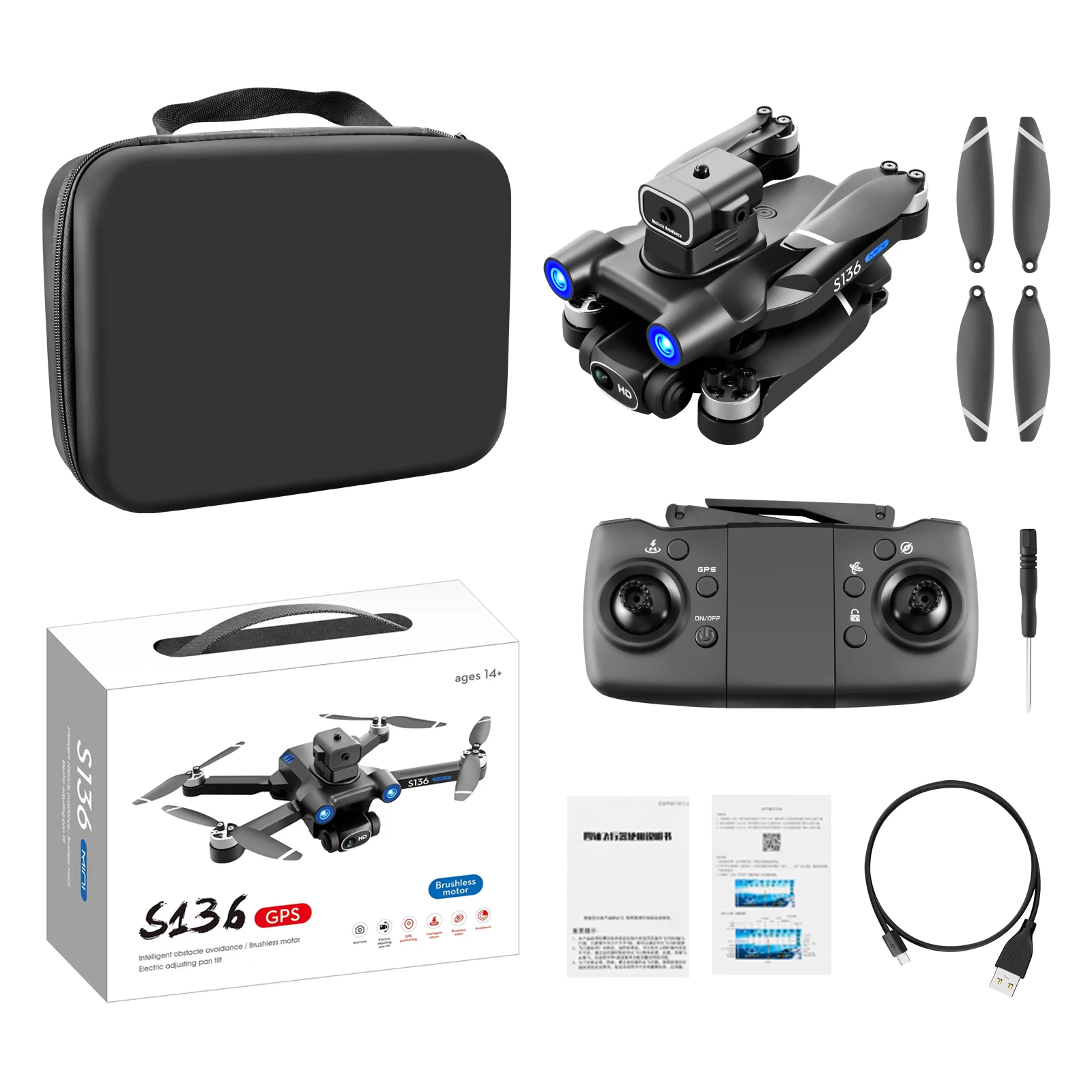 S136 GPS Laser Obstacle Avoidance Drone 4k Optical Flow Electric Adjustment Dual Camera 5G Brushless Professional Aerial Camera