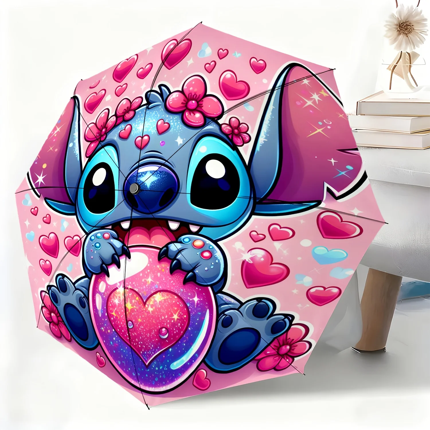 

Зонт Disney Stitch с милым мультяшным персонажем, полностью автоматический, всепогодный, подходит для любых случаев, портативный, 1 шт.