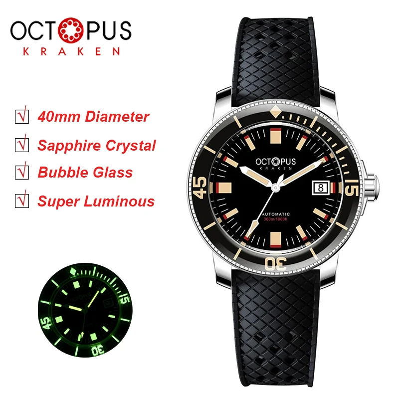 Octopus Kraken Automatic Mechanical Watches For Men SW200/PT500 Movement Sapphire Crystal Super Luminous 40mm Reloj Hombre