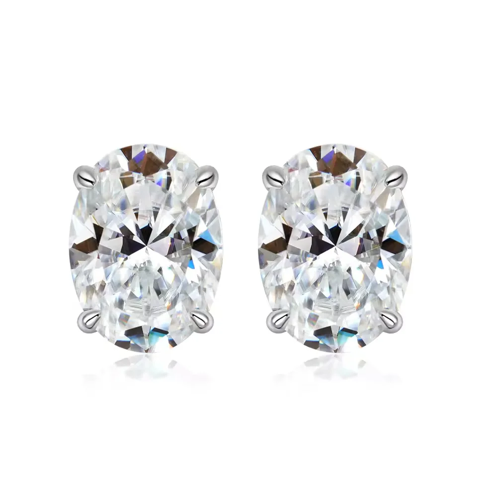 GXTRS 0.5-5CT Oval Moissanite Stud Earrings For Women S925 Pure Silver Lab Diamond Ear Studs 18K Gold Plated Fine Jewelry Gifts