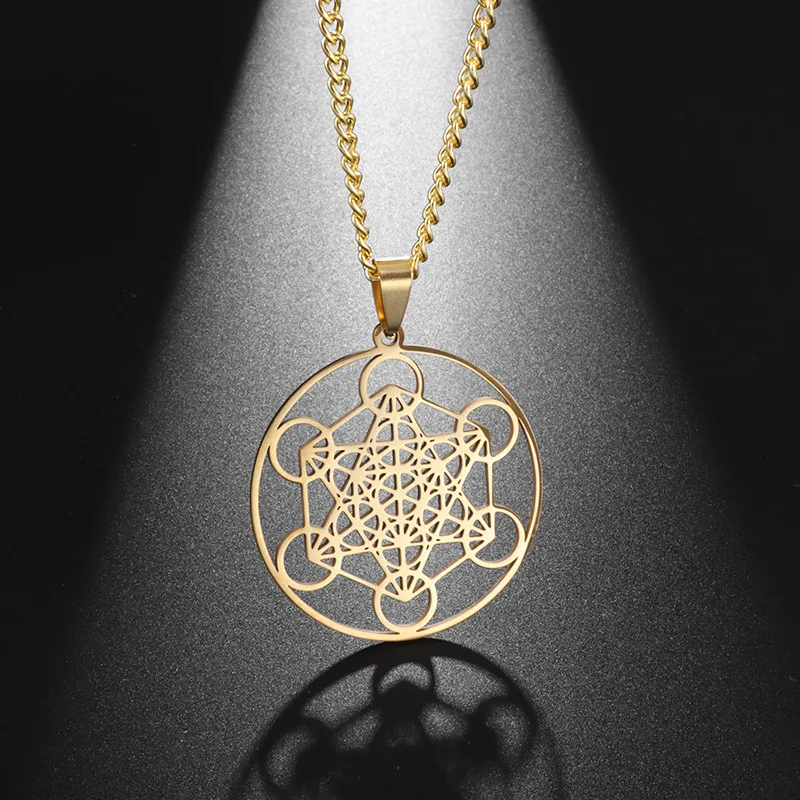 YILUOCD Vintage Metatron Cube Necklace 18k Gold Plated Sacred Geometry Powerful Protection Amulet Solomon Spiritual Jewelry