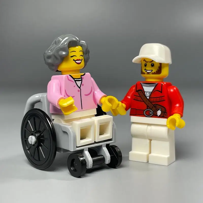 Children's 2Pcs Building Block Playset, Wheelchair Wheelbarrow MOC Toys, Educational Bricks, Mobility Aid Figure Gift Items