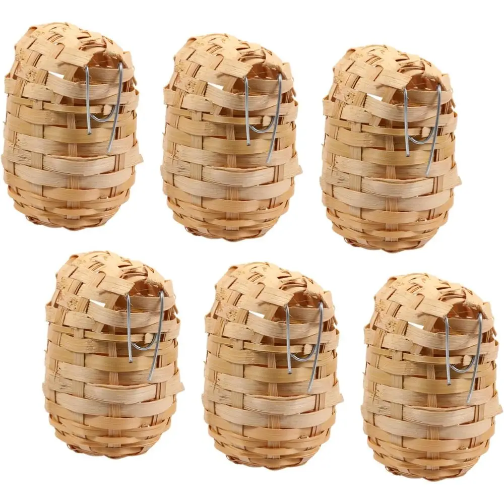 

6pcs Handmade Bamboo Bird Nest Finch Bird Nests for Cages Bird House for Balcony Bird House for Warm Shelter Garden Hand Woven A