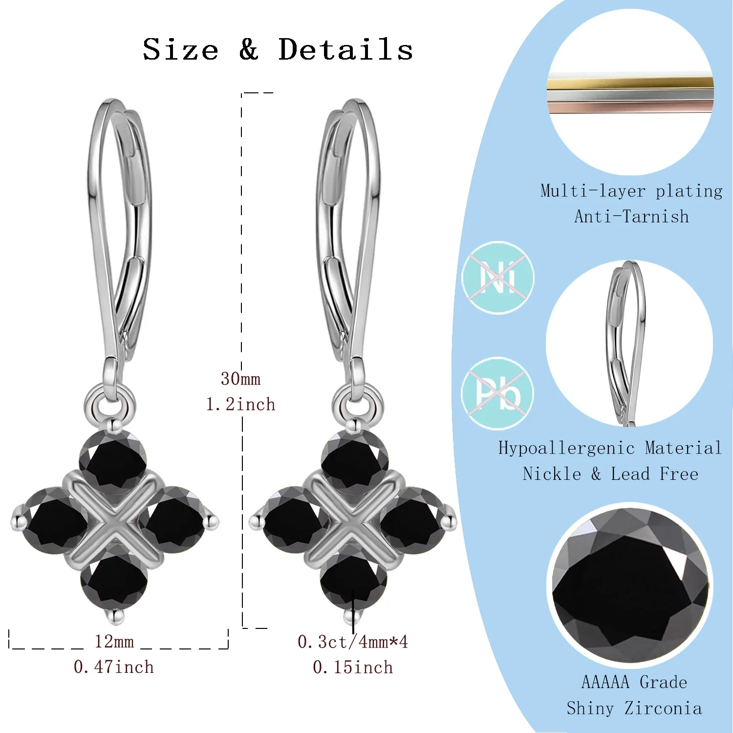 

LAMVOICE valentine’s Day gift for high quality jewelry, 1.2 carat zirconia hypoallergenic Hook, designer item high quality
