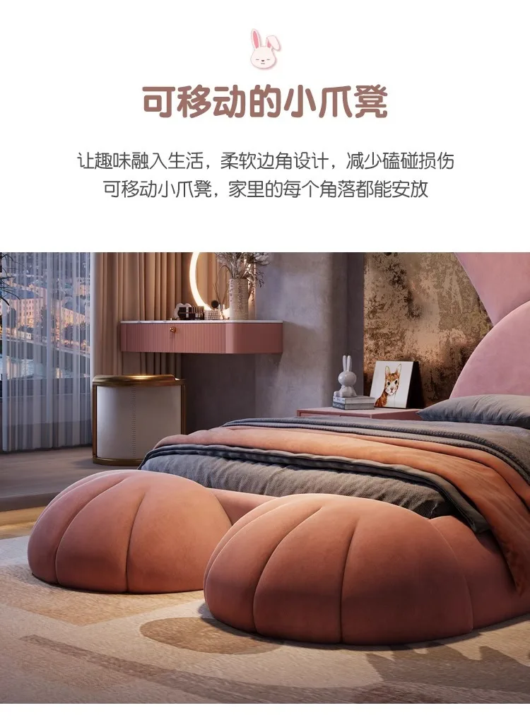 Menina rosa coelho cama dos desenhos animados internet celebridade moderno simples quarto único tecido cama de madeira maciça