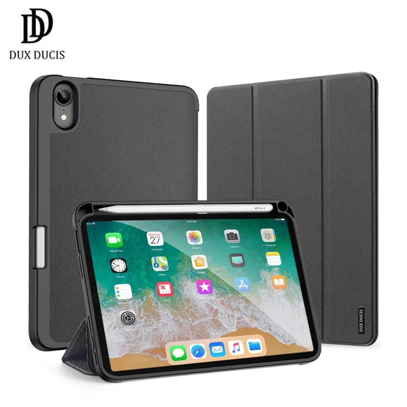 For iPad Mini 6 A17 Pro 2024 Protective Case пенал Dux Ducis Trifold Smart Sleep Flip Leather Tablet Sleeve with Pencil Holder