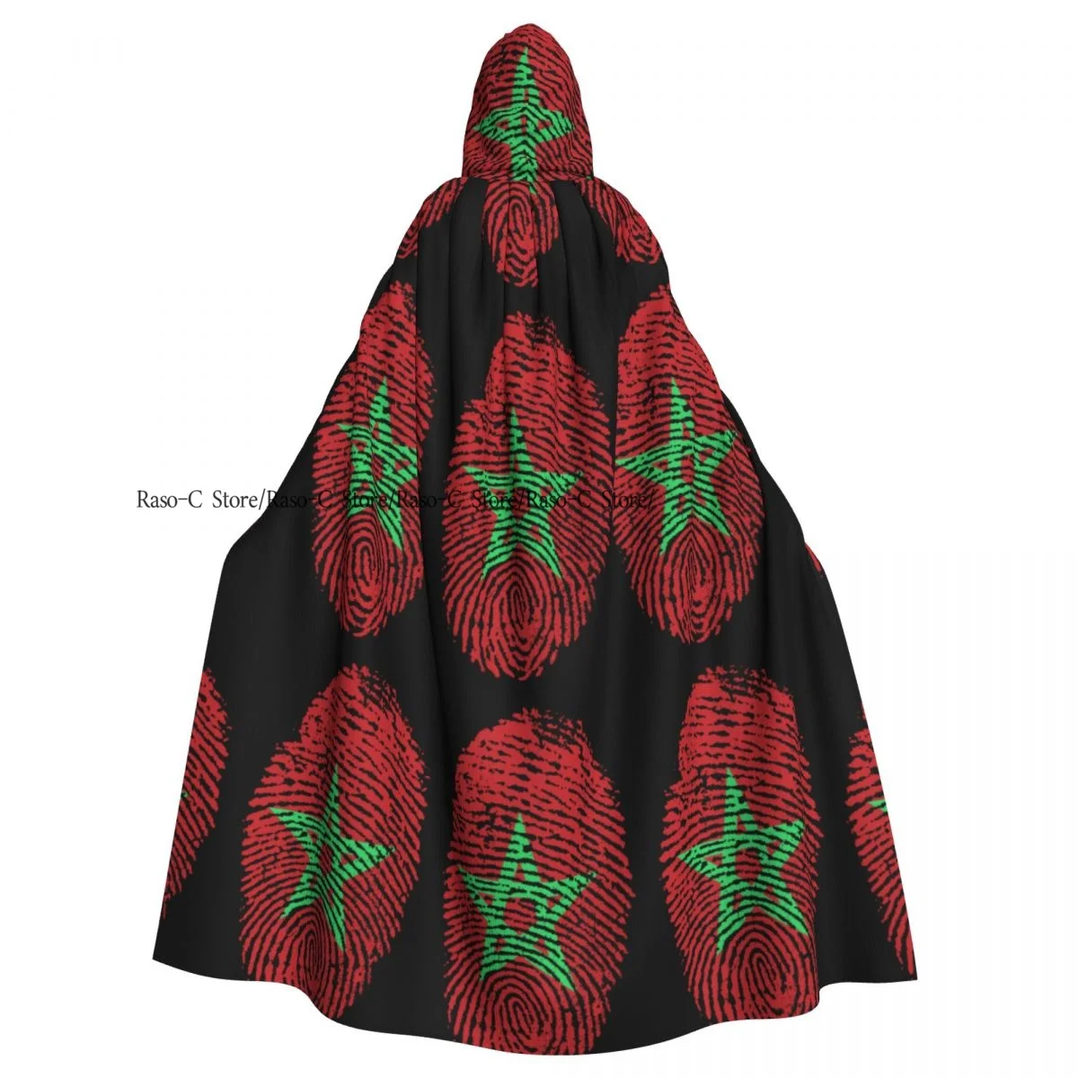 Morocco Flag Hooded Cloak Polyester Unisex Witch Cape Costume Accessory