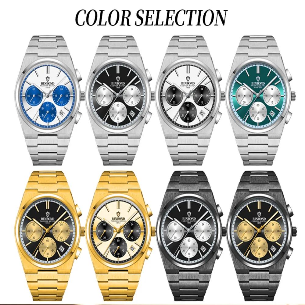 BINBOND B203 ساعة كوارتز رجالية فاخرة ثلاثة عين ستة إبرة مقاوم للماء مضيئة التقويم رجال الأعمال ساعة كوارتز #6