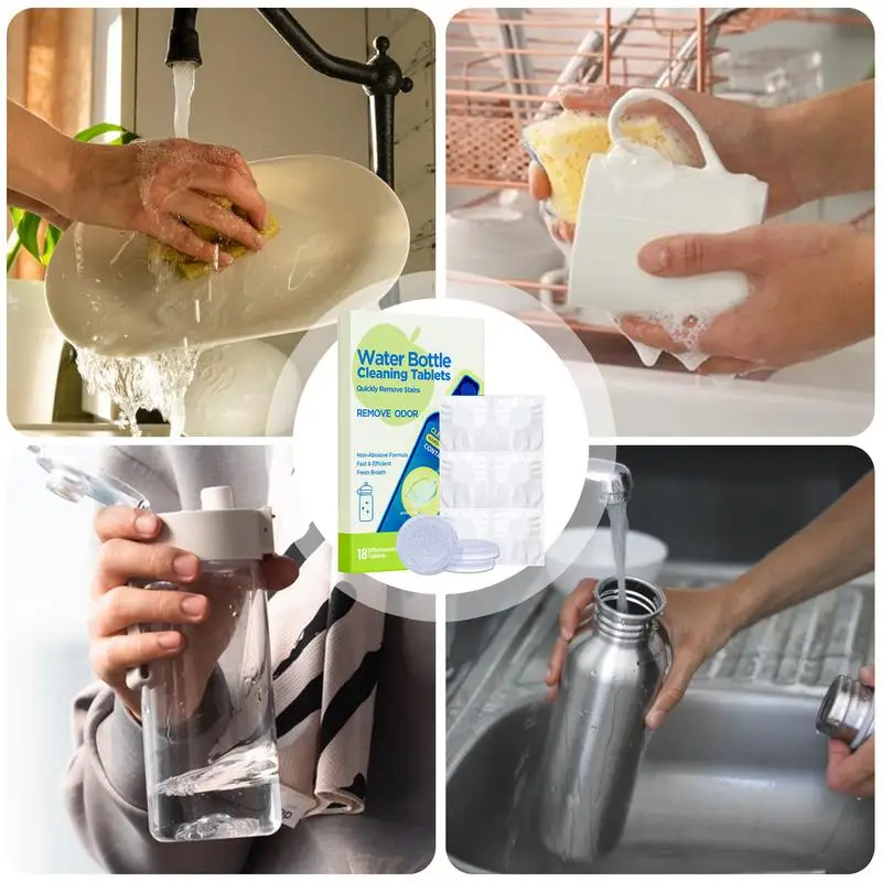 Bottle Cleaning Tablets 18PCS Easy Removes Stubborn Stains Tea Maker Cleaner Tumbler Water Bottle Cleaning Tablets Stubborn