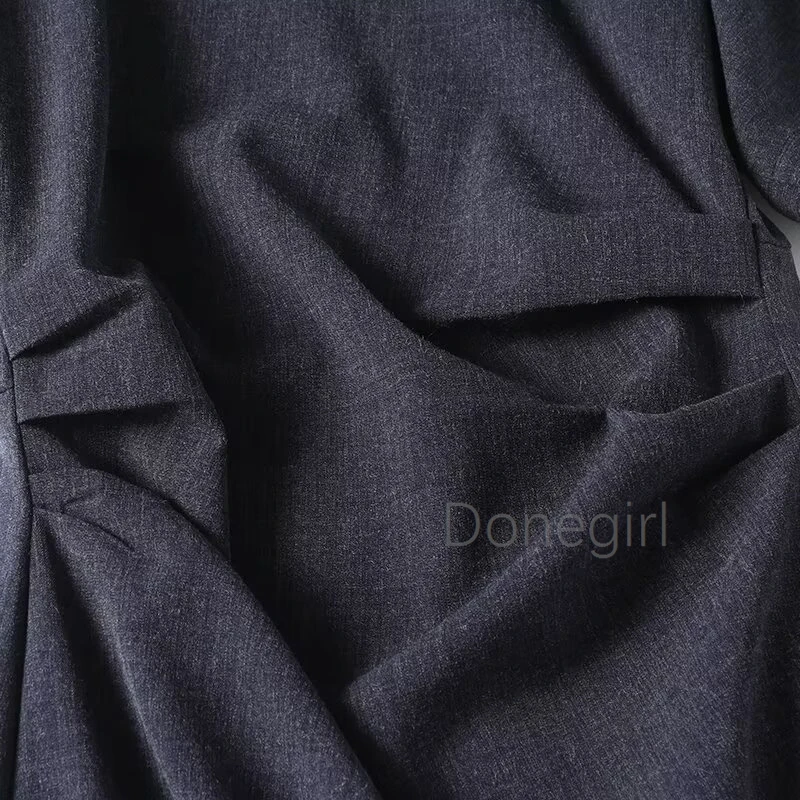 Donegirl Women 2024 Summer New Fashion Pleated Waist Short Sleeve Dress Chic Back Split Zipper Casual Long Dress Mujer