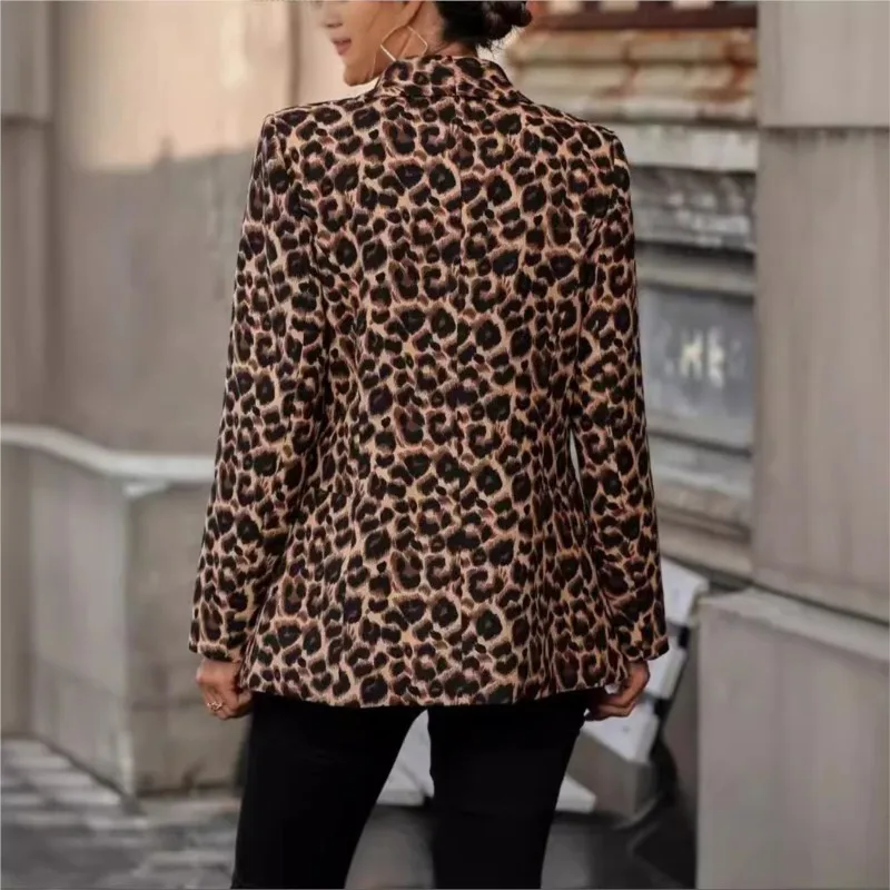 Women's sports jacket 2025 spring/summer fashion lady office sexy button top leopard print suit jacket women's lapel outerwear