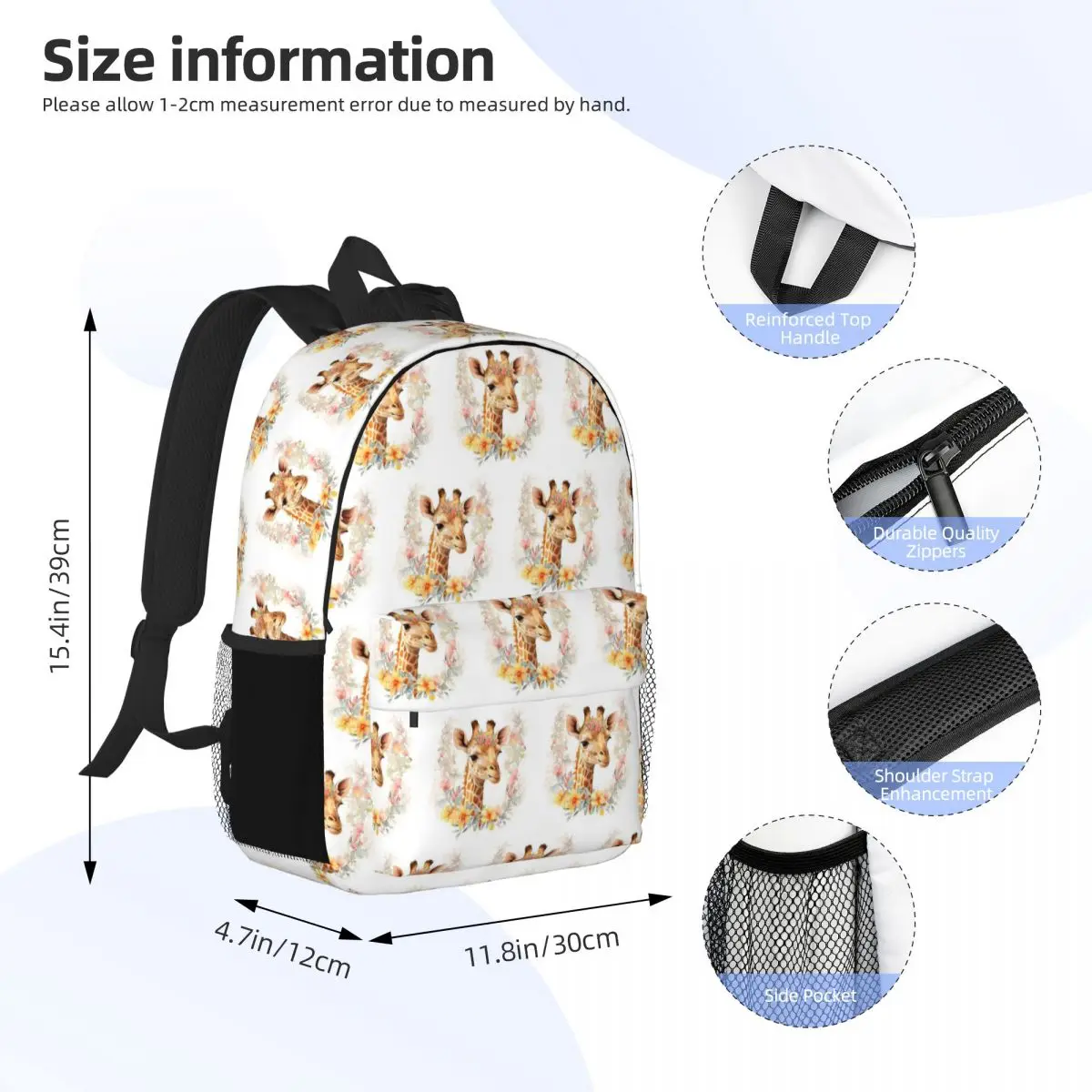 الزرافة مع غطاء الرأس الأزهار على ظهره رائجة البيع Daypack سعة كبيرة بنين بنات BookBag حقائب الكتف للرجال حقيبة مدرسية للأطفال