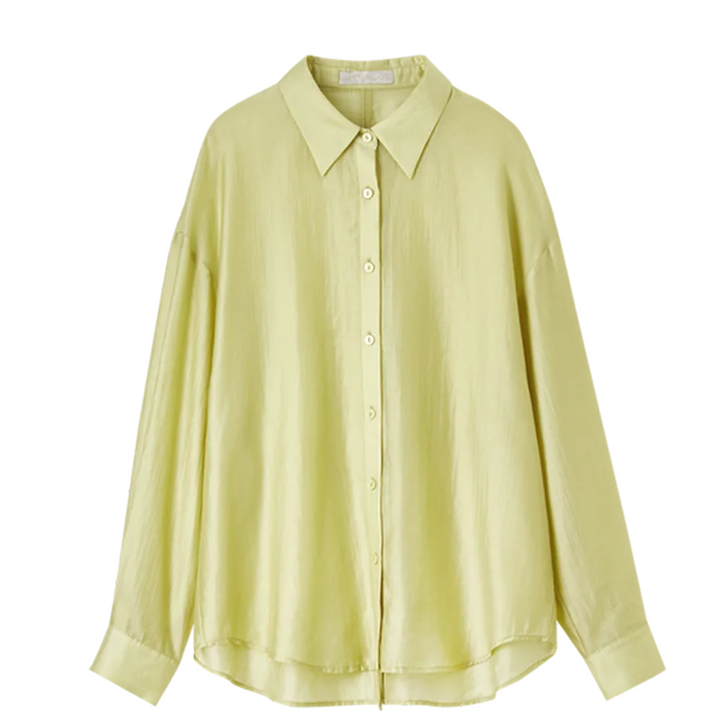 SENTUBILA 2025 New Women Shirt Spring Lyocell Casual Loose Fit Turn Down Collar Long Sleeve Slit Fashion Blouses 151C57807