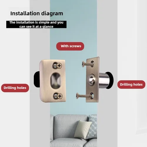 Imagen 2 del producto 1 Juego de pestillo de bola para puerta de armario de acero inoxidable con tornillo, juego de pestillo de puerta con bola de rodillo de resorte, Tope de puerta para muebles