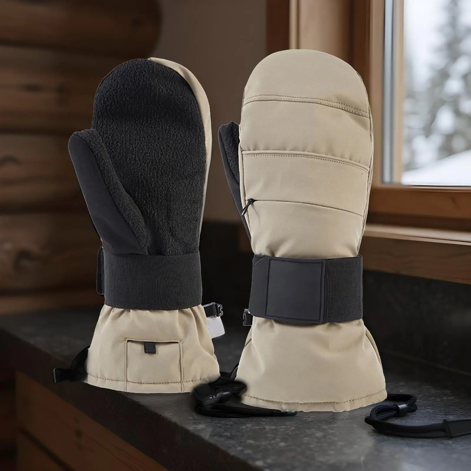 Ski Gloves Touchscreen Warm Mittens With Wrist Guard Fleece Lined Cycling Gloves For Men Winter Motorcycle Ski Cold Weather Snow