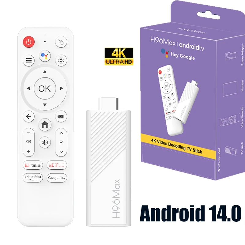 TV Stick H96 MAX H313 Wifi6 Android 14 BT5.0 Quad Core 4K Reproductor multimedia para el hogar Asistente de voz Smart Android TV Stick 2GB 16GB 8GB
